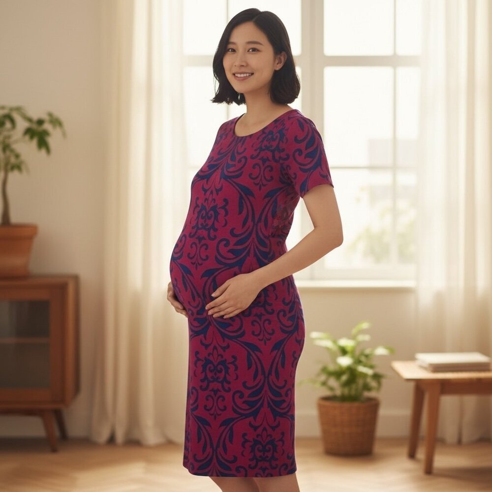 Pink Blush Maternity Ruched Sheath Dress‎ S Burgundy #287K